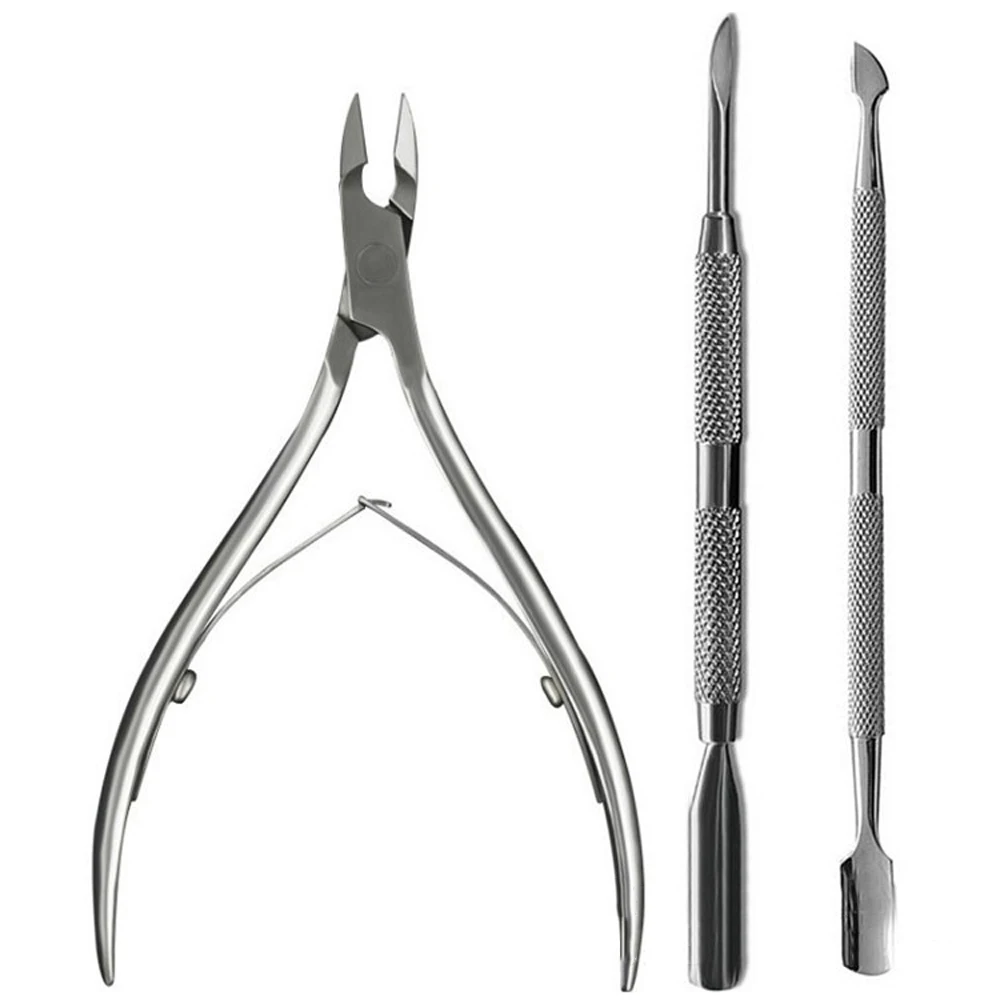 3pcs/set Pro Stainless Steel Nail Art Cutter Scissor 2 Ways Cuticle Clipper Pusher Dead Skin Remover Kit Manicure Pedicure Tools