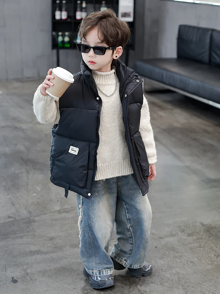 

Thiened down Cotton Vest for Boys Winter Outwear Trendy Youth Stand Fit Thiened Jaet for Kids Outerwear