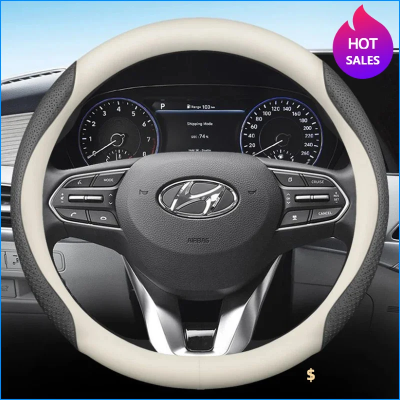 Leather car steering wheel cover suitable for Hyundai Palisade round steering Tucson NX4 D Elantra CN7 SE/SEL/Calligraphy