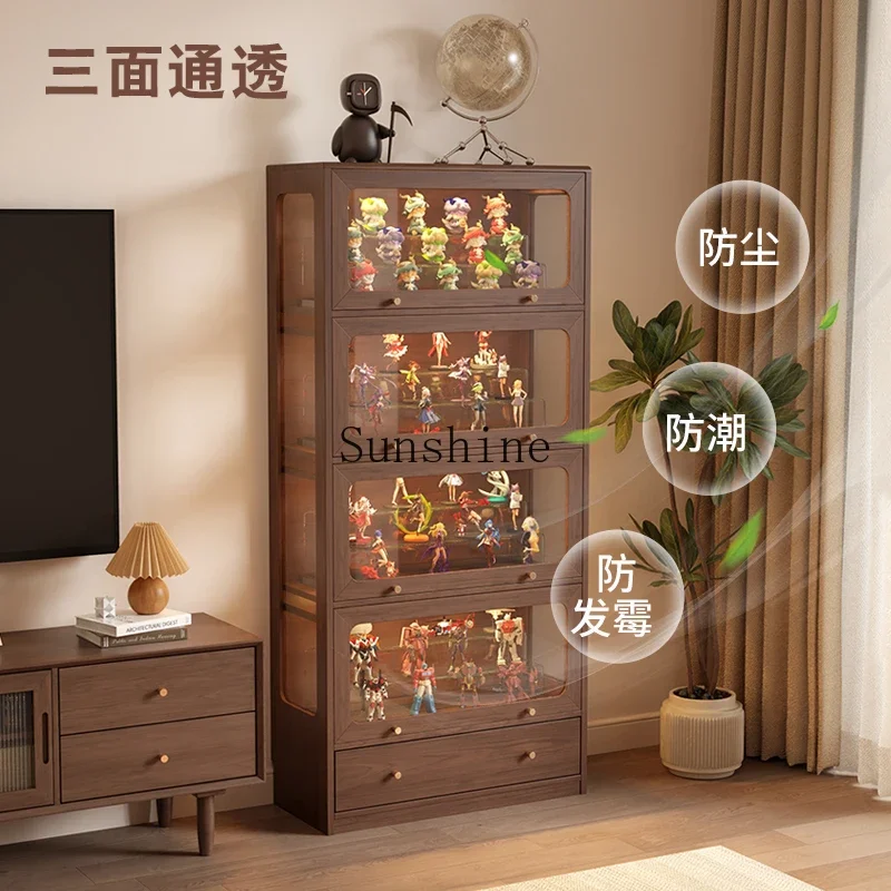 Figure display Solid wood floor-to-ceiling Lego display stand Transparent glass display case