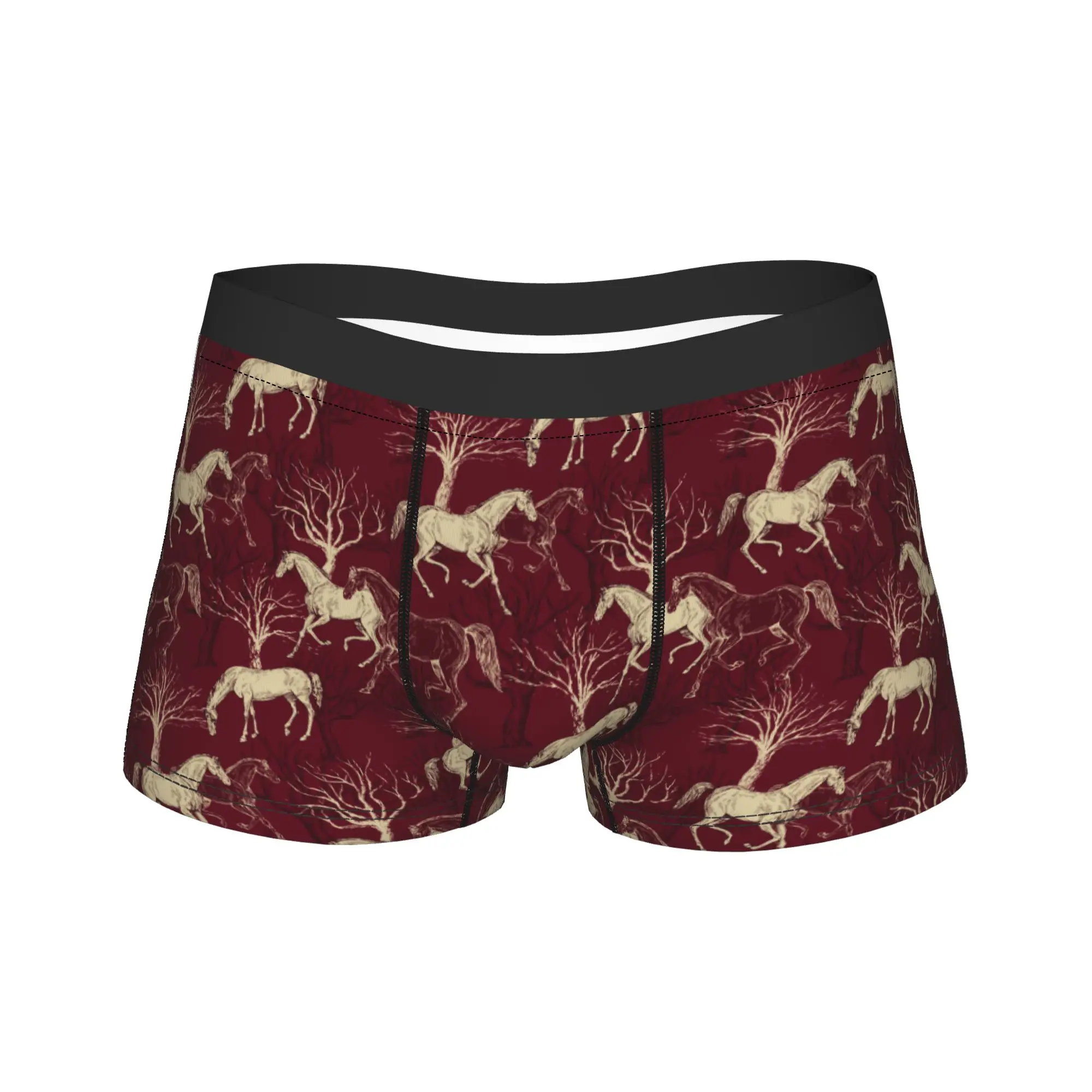 

Боксерские шорты с рисунком деревьев и лошадей в деревенском стиле, качественное нижнее белье, забавные мужские трусы больших размеров 2XL