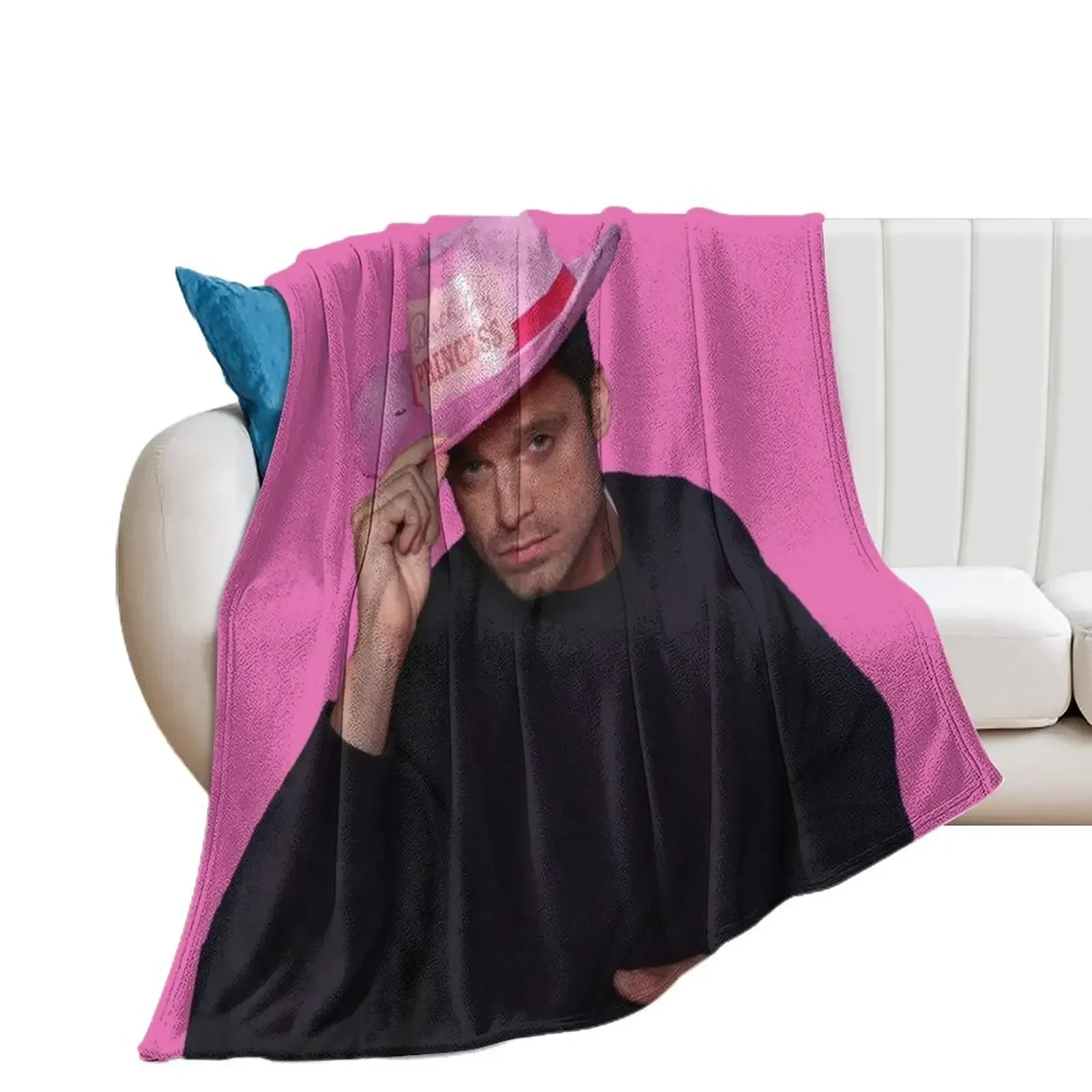 

Yes Haw! Sebastian Stan with pink Birthday Princess Cowboy Hat Throw Blanket Picnic Vintage Blankets