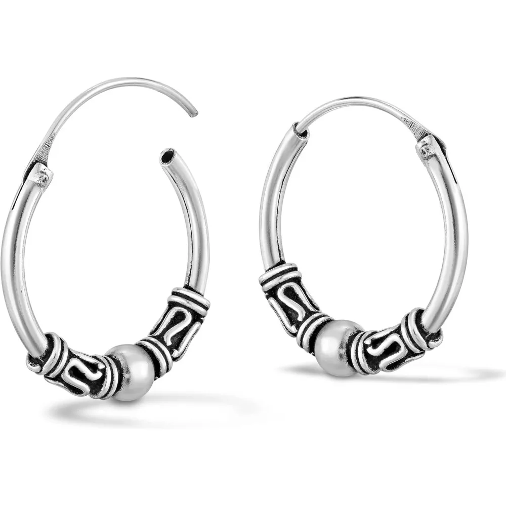 

Bali Chic Tribal Coil Ball Sterling Silver Hoop Earrings Lightweight Boho Jewelry for Women