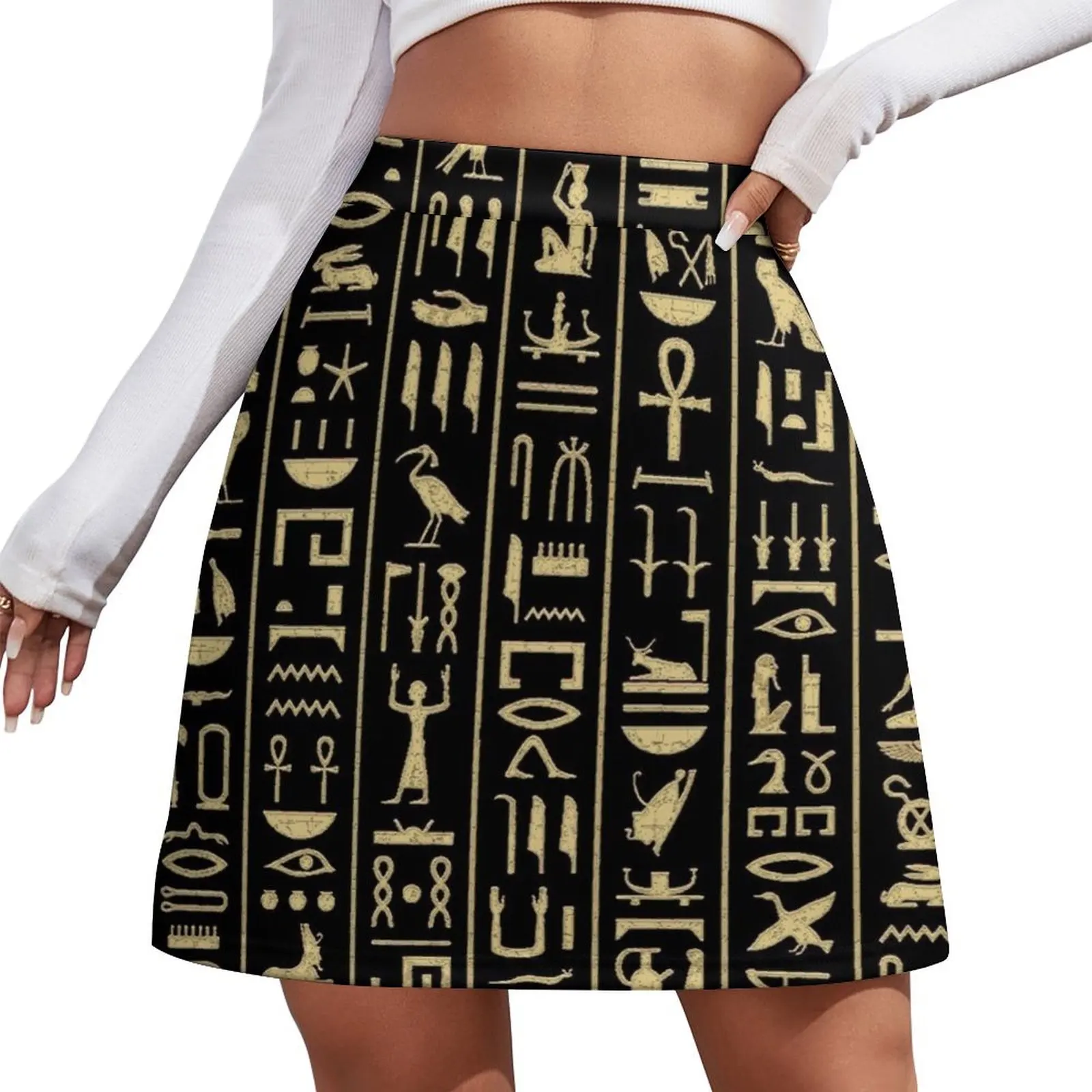 

Black & Gold Hieroglyphics Mini Skirt Women skirts japanese kawaii clothes korean skirt