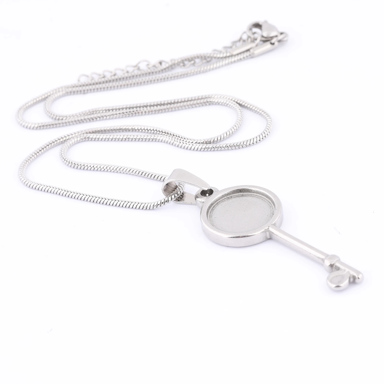 2pcs Stainless Steel Key Charm Necklace Bezel Blanks Fit 14mm Cabochon Pendant Base Setting Trays Diy Jewelry Making Supplies