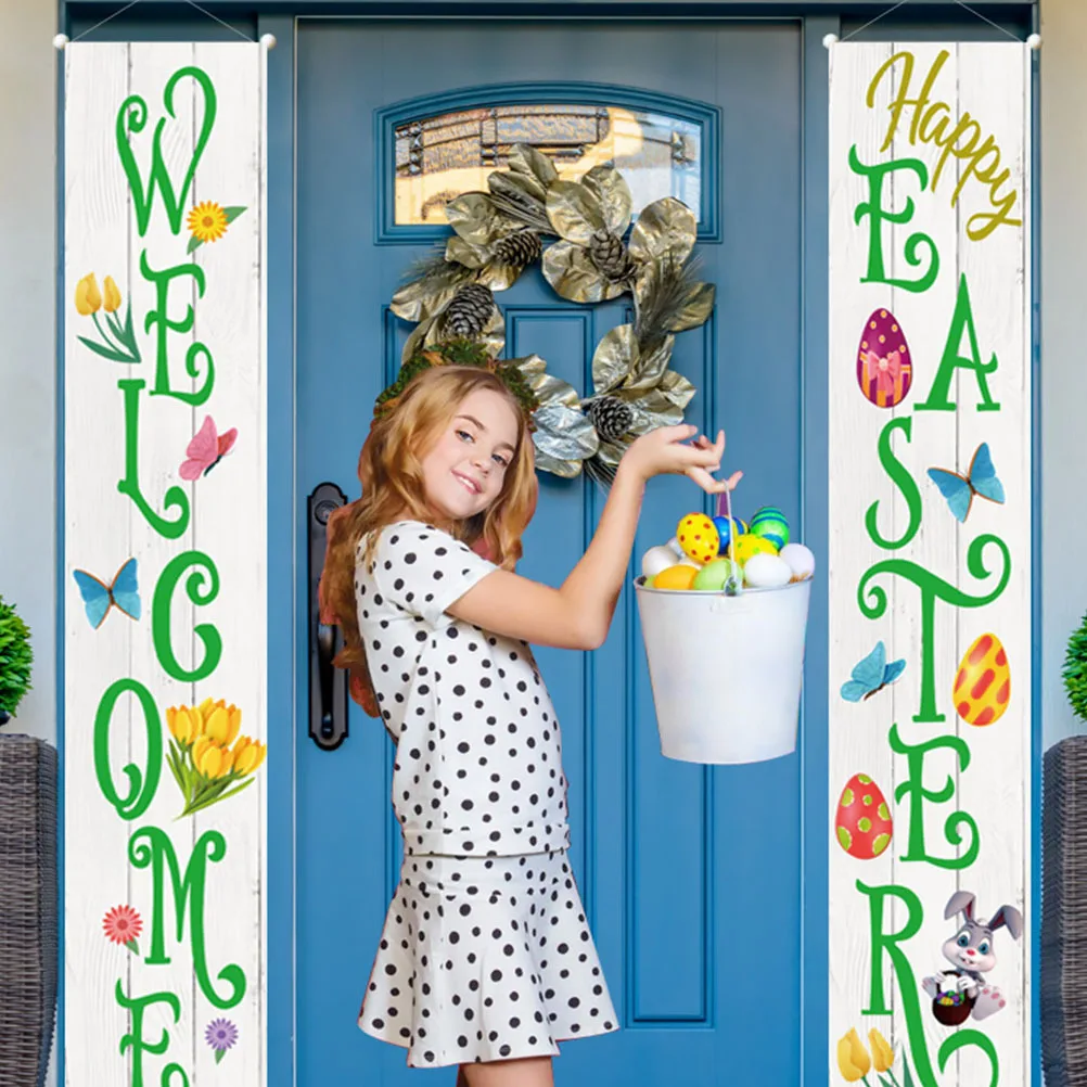 

1Pair Wall Door Decorations Creative Easter Banners High Quality Oxford Cloth Couplet for Indoor Outdoor Holiday Use