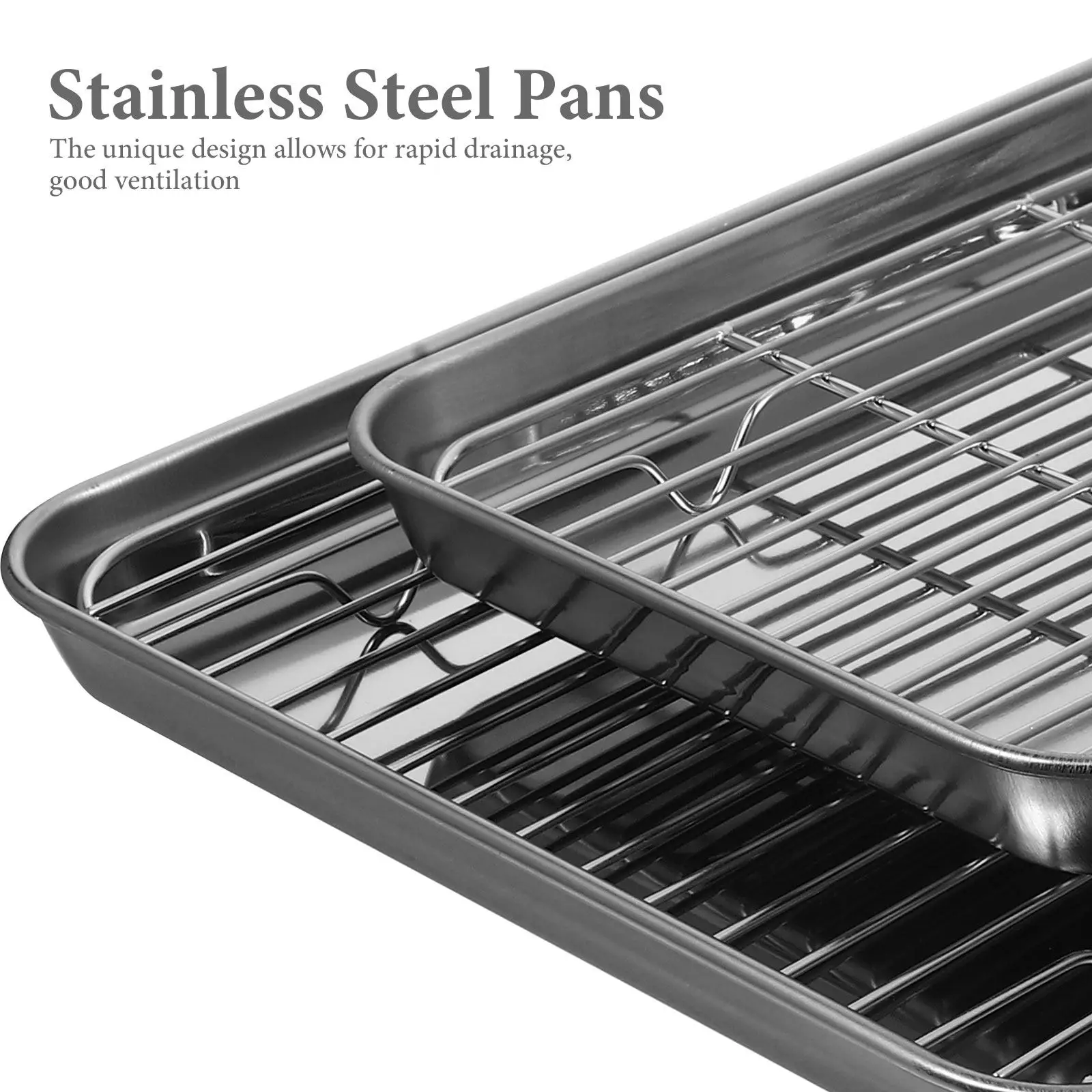 2Pcs High Quality Stainless Steel Drain Trays Kitchen Organizers Rapid Drainage Vegetable Fruit Drying Storage Pans Multipurpose