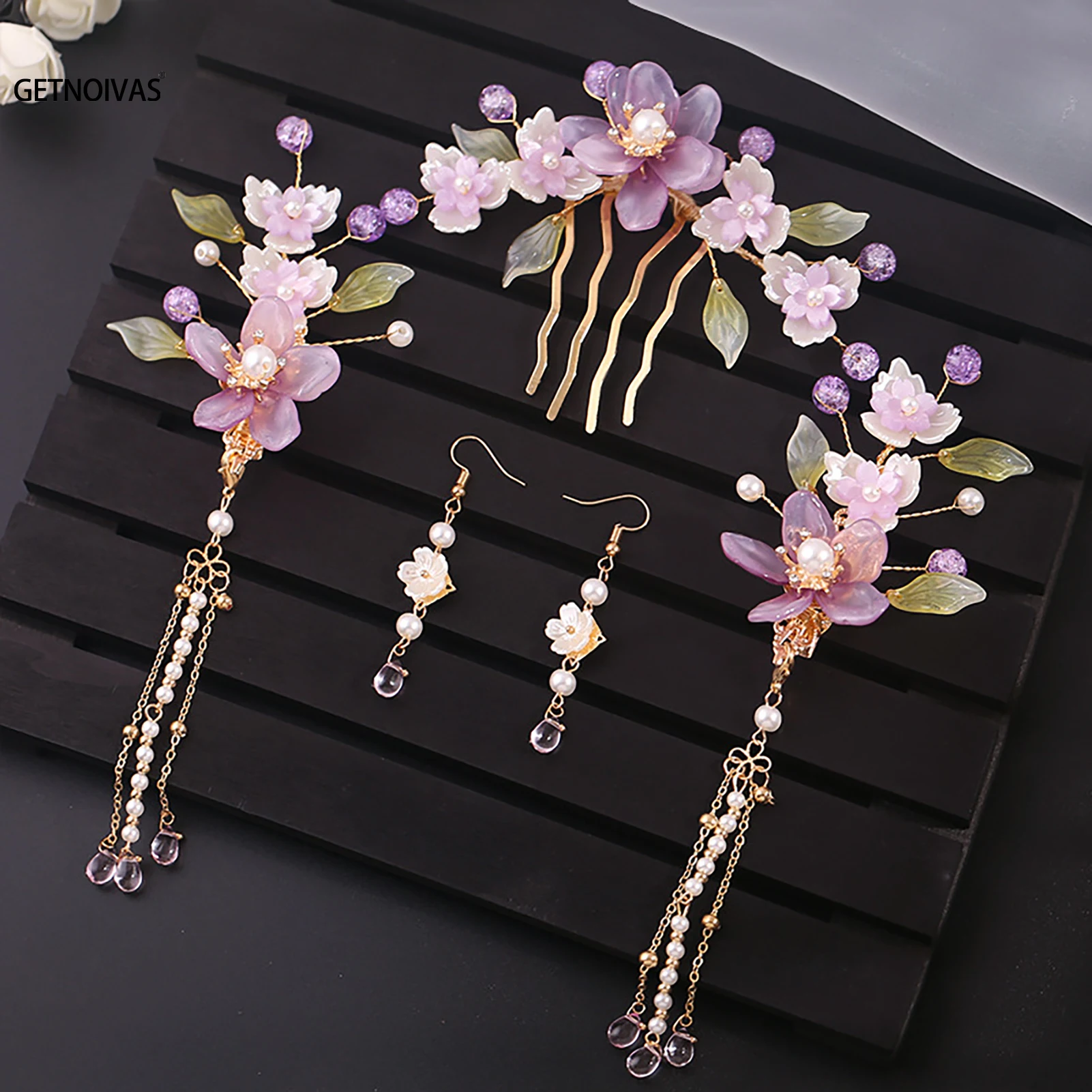 Women Hair Clip Hairpin Earrings Headband Set Women Chinese Style Wedding Bridal Hair Accessories Set High Quality Hair Jewelry