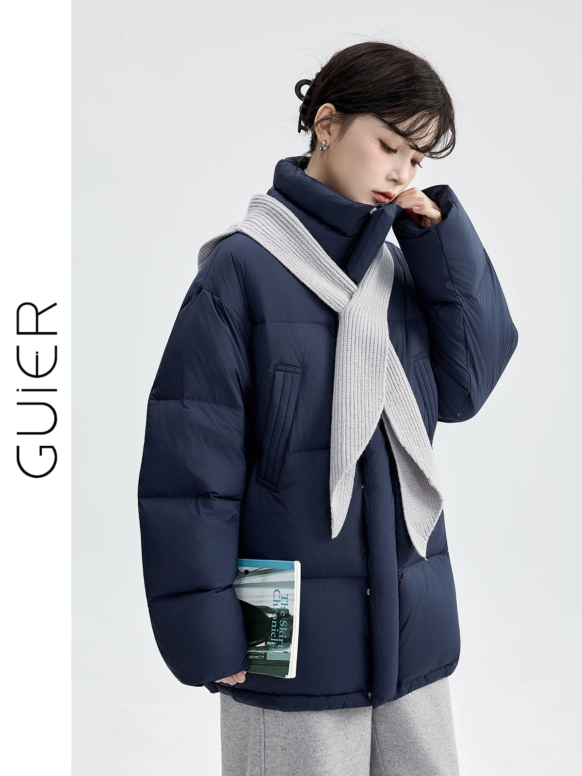 

Женская утепленная куртка с воротником-стойкой, белая, на пуху, свободного кроя, теплая верхняя одежда, повседневная, утолщенная, с длинными рукавами, на молнии