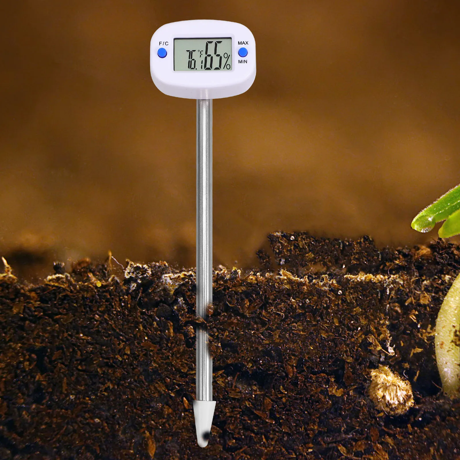 

Soil Hygrometer Thermometer Gauge Testing Kit White ABS Humidity Meter Garden Tool Long Probe Design Durable Material Practical