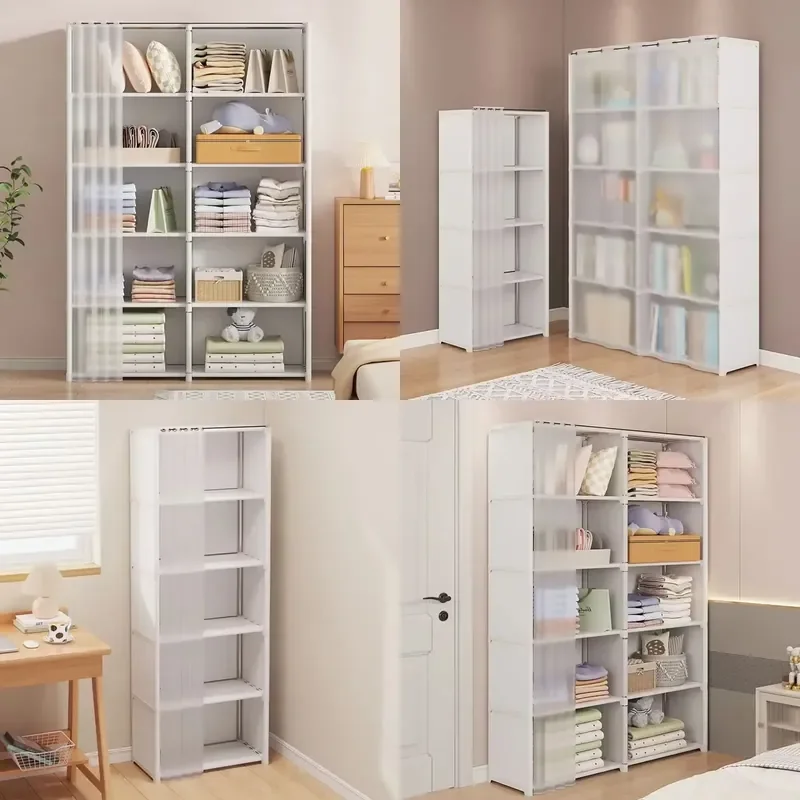 Dustproof Multi-layer Storage Cabinet with Curtains - Versatile Clothes Organizer Rack, Easy Assembly Wardrobe for Bedroom