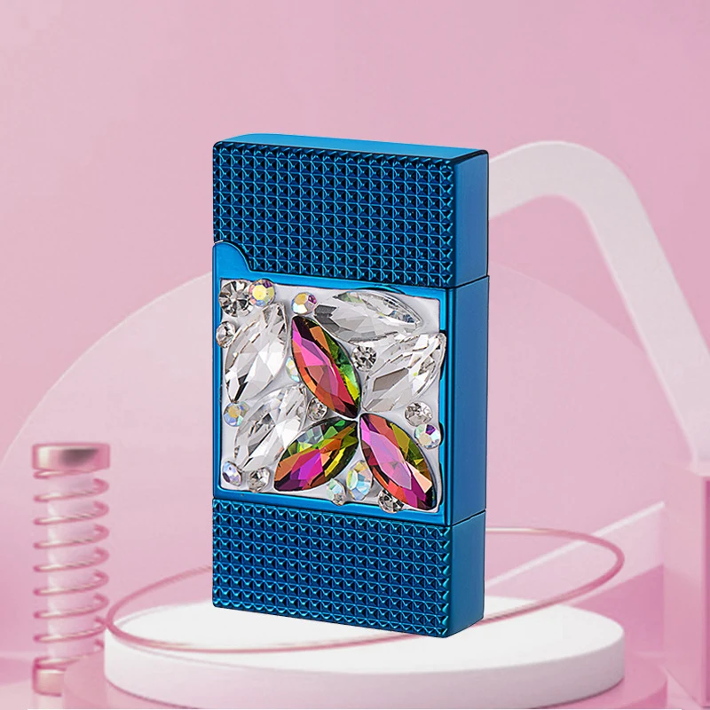 New high-end inlaid color diamond metal windproof blue flame lighter Tiktok Kwai video number is a popular lighter