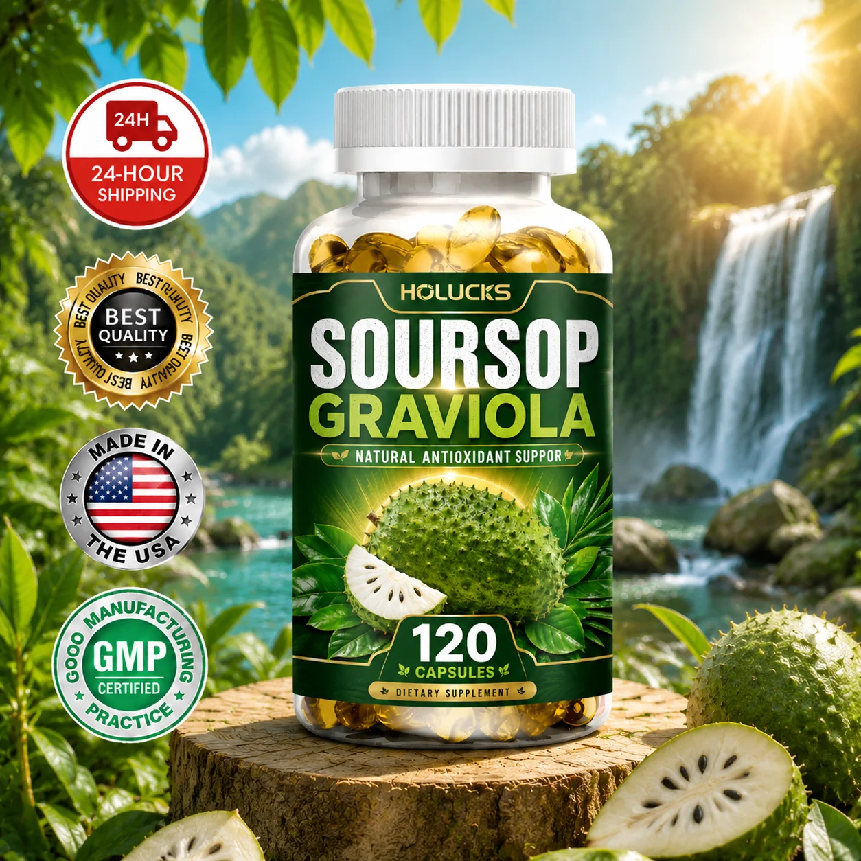 Premium Soursop Graviola Leaf Capsules with Vit C Zinc Selenium, Support Digestion, Gut Comfort Skin Radiance, Vitality & Immune