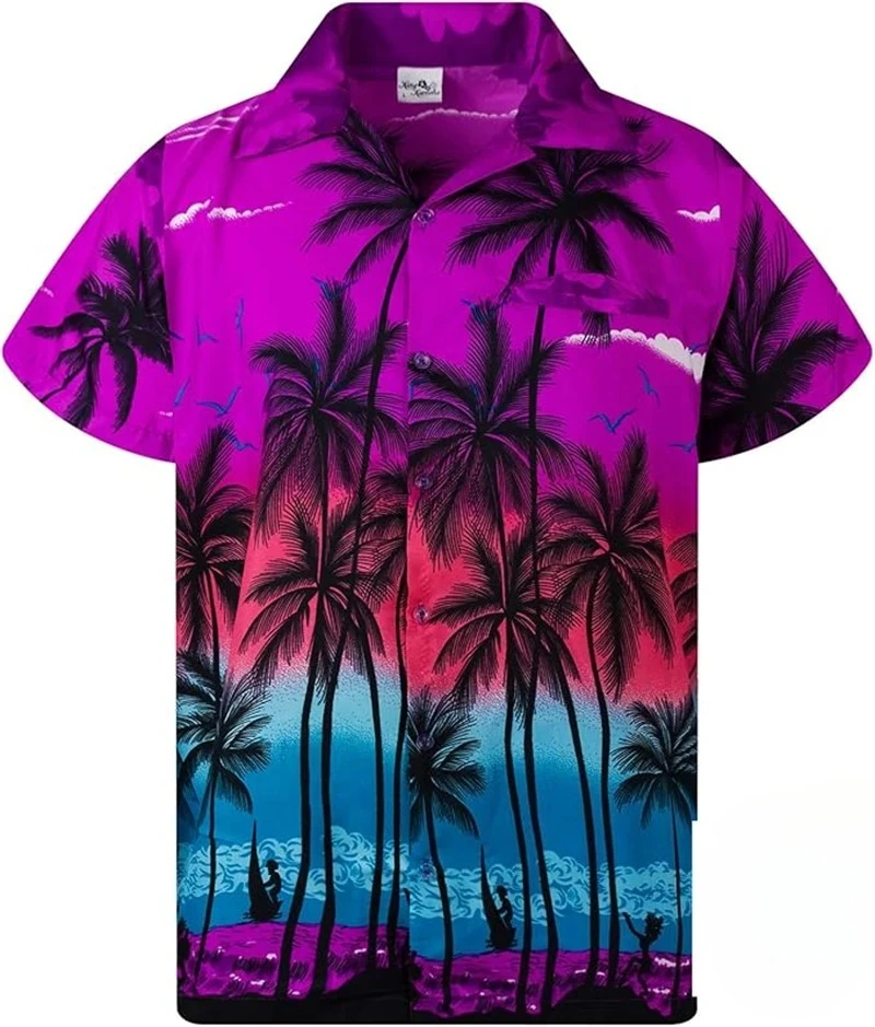 

Гавайская рубашка с 3D принтом тропических пальм для мужчин и женщин, летние повседневные модные рубашки с короткими рукавами, отпускная блузка на пуговицах