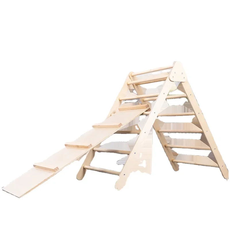 

Kids Climbing Equipment Wooden Foldable Triangle Arch Climbing Frame With Balance Board