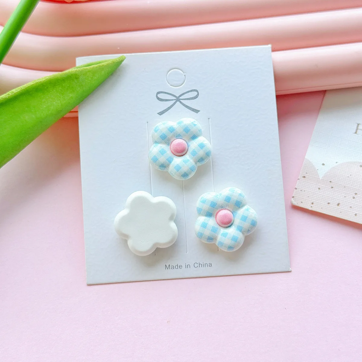 5 個ミニソヴィンテージチェック柄フラワーレジン DIY アクセサリー携帯電話ケースヘアアクセサリーヘアピンクリーム接着剤フラットバック冷凍庫