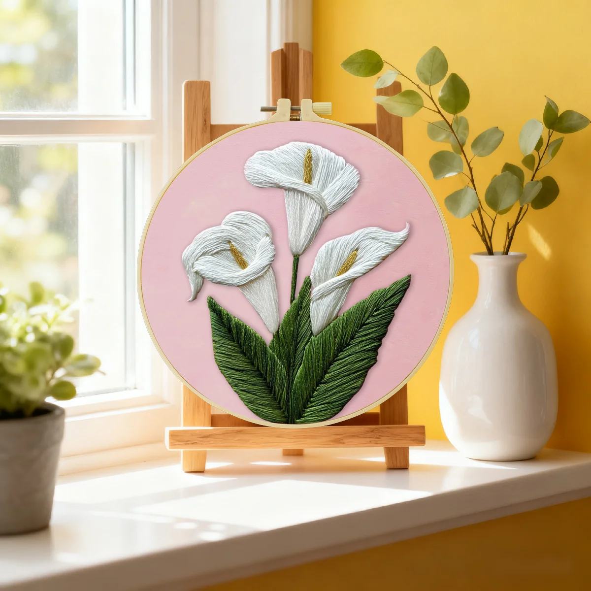 1 Stück 20x20 cm/15x15 cm 7,87/6,3 Zoll Stickerei-Starter-Kit DIY-Set Heimdekoration, Heimtextilien, Stickerei-Set, Blume – Detail 1