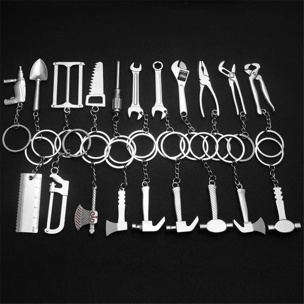 Creative Pliers Wrench Hammer Shovel Shape Keychains Mini Combination Tools Key Chain for Men Car Pendant Utility Pocket Keyring