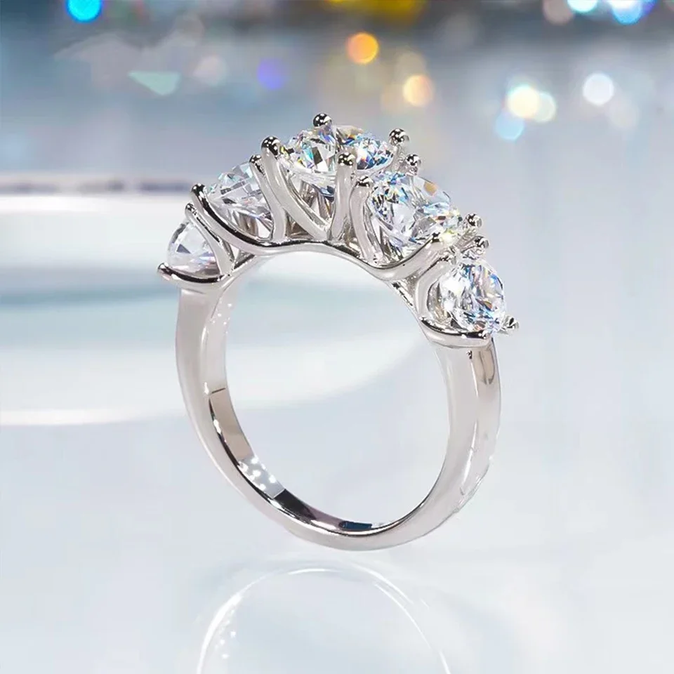 3.6CT All Moissanite Rings For Women 5 Stones Sparkling Dia Wedding Band 100% Sterling Silver Jewelry