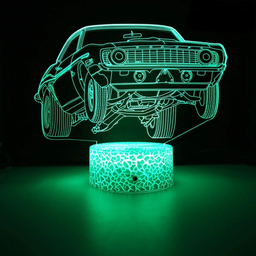 Luz de noche 3D de coche para niños, lámpara de Noche de Carreras deportivas, 16 colores que cambian con control remoto, decoración de dormitorio,