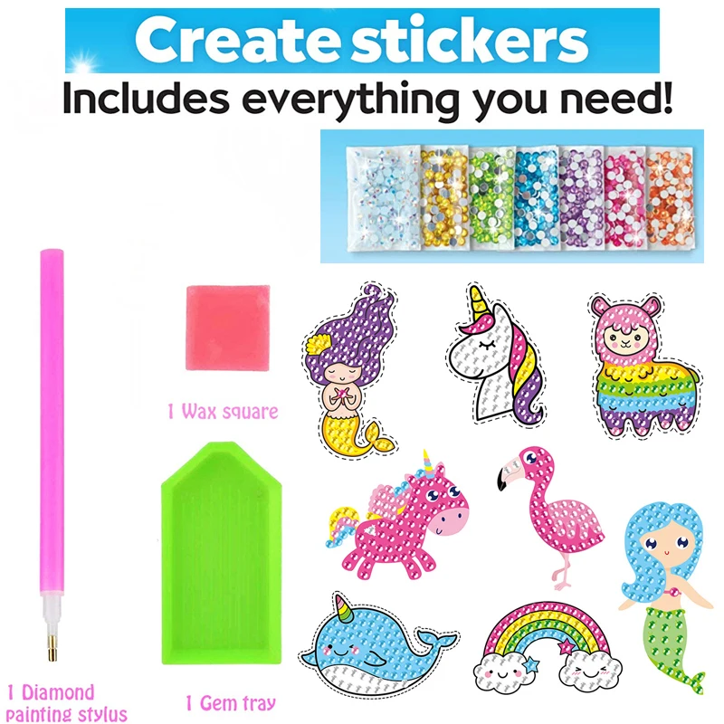 12 Creëer een grote edelsteen Diamond Painting Sticker Kit Art Craft Girls Boys Unicorn Animal Sealife Magical Mozaic Dot Sticky Toys Gifts