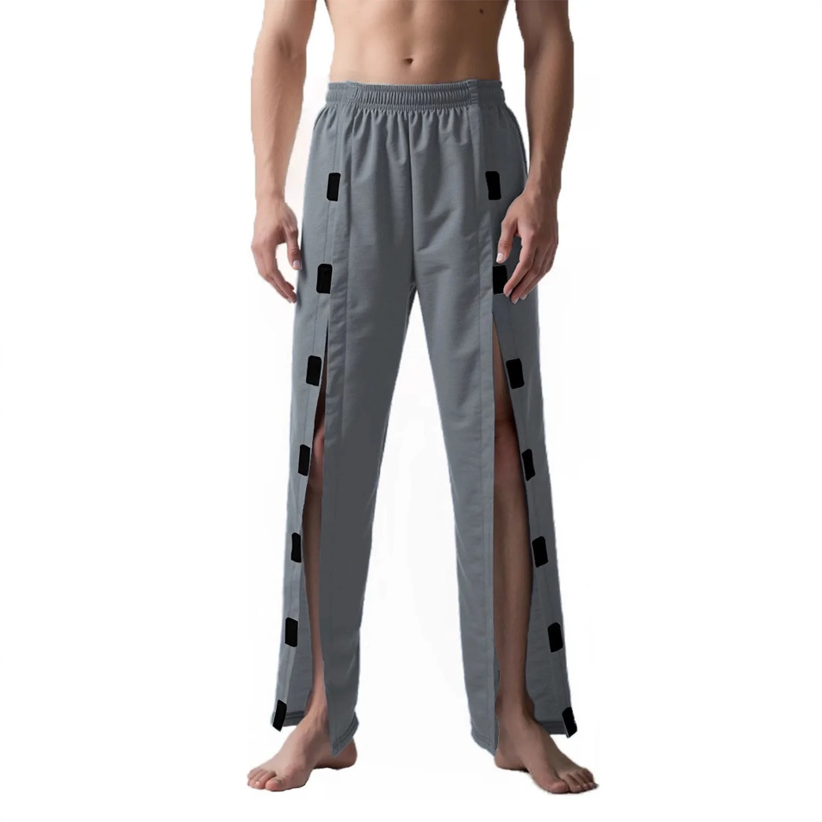 

Men's Loose Fit Casual Pants Postoperative Pants with Double-Sided Open Bottom Easy-Tear Velcro Trousers Adaptive Sports Pants