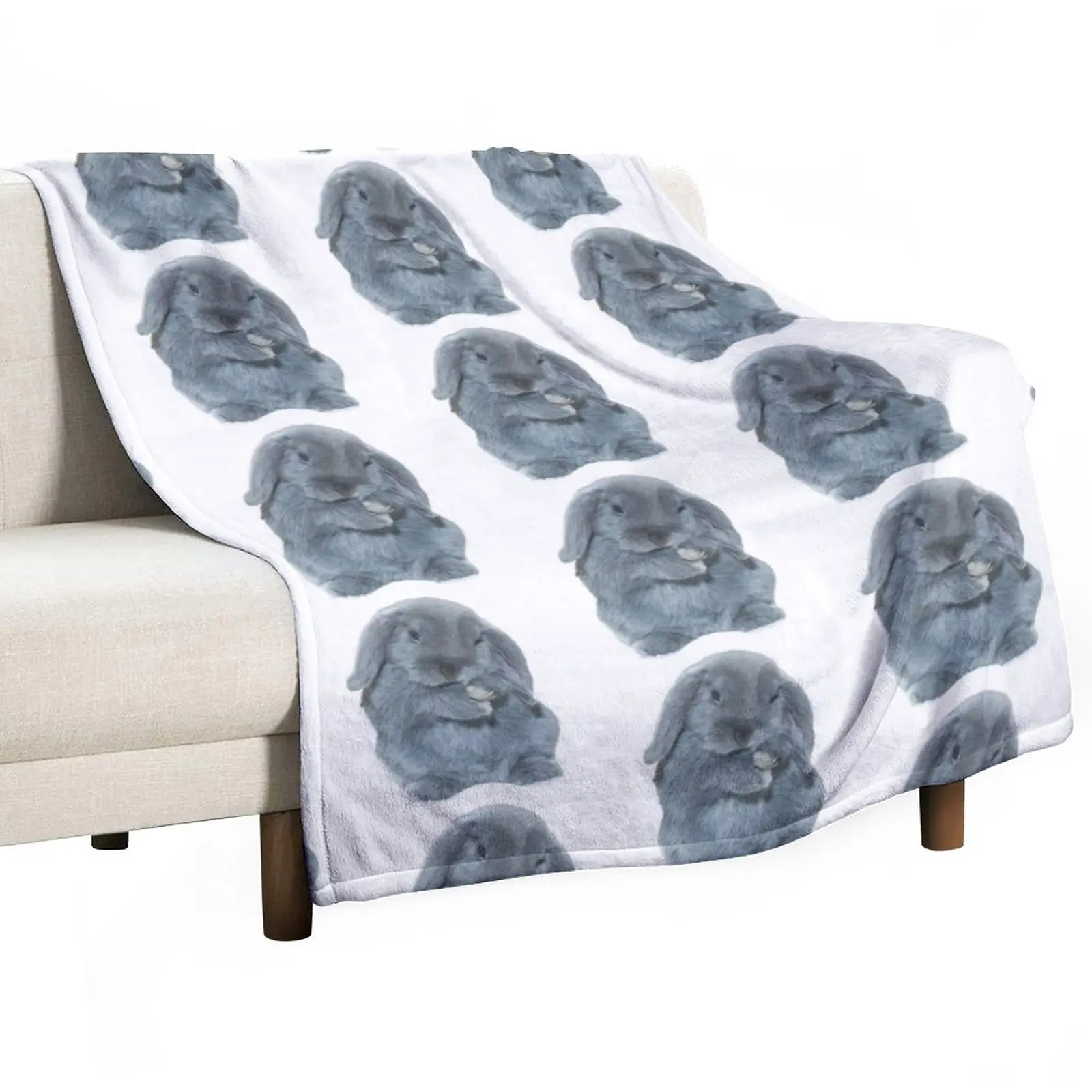 

A Grey Mini Lop Bunny Rabbit Art Throw Blanket For Decorative Sofa valentine gift ideas Luxury Throw Large Blankets