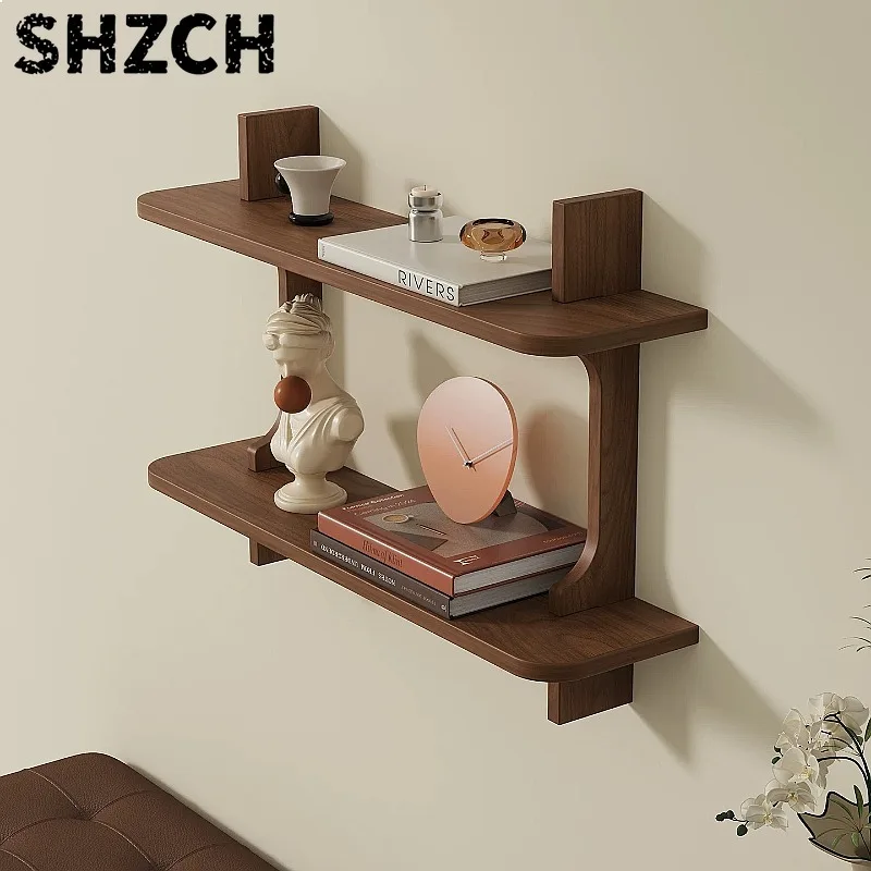 Minimalist Solid Wood Floating Shelf Thickened Wall Shelf for Book Display Sturdy Storage Rack
