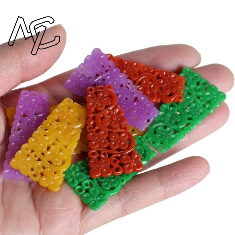 1pc Natural Jade Four Colors Double Sided Hollow Carving Accessories DIY Earrings Fashion Real Jewelry Charm Amulet Luxury - view 5