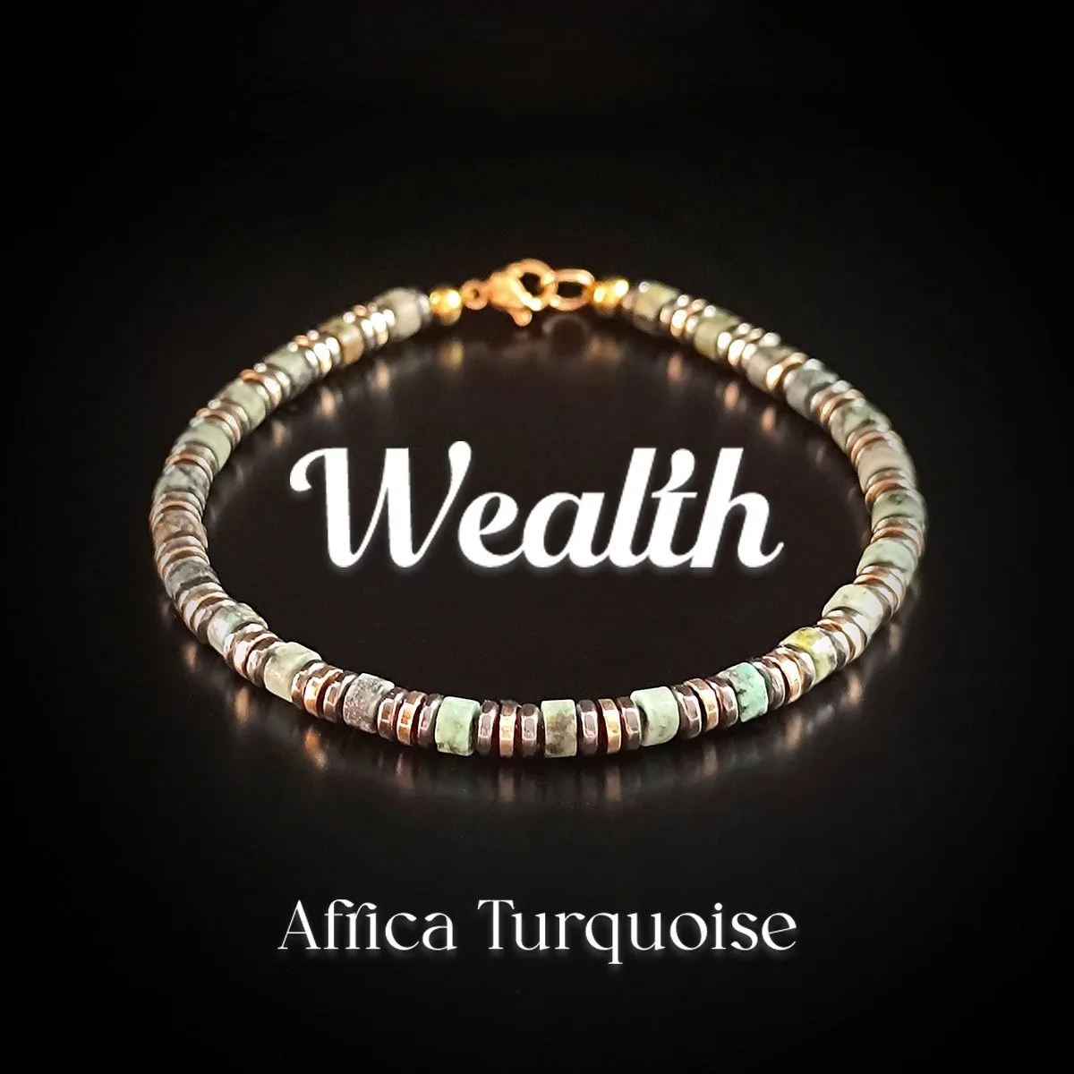 Vintage-style African turquoise tablet-shaped beaded wealth bracelet, handmade natural stone skin-friendly jewelry, attracts prosperity and opportunities, suitable for daily wear and as a gift