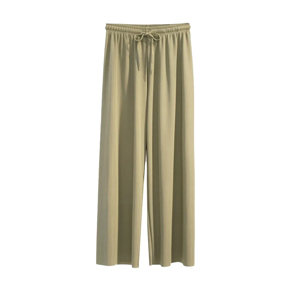 Casual Solid Color Wide Leg Pants Ankle-Length Elastic Waist Casual Pants Female Fit Wide Leg Loose Trousers
