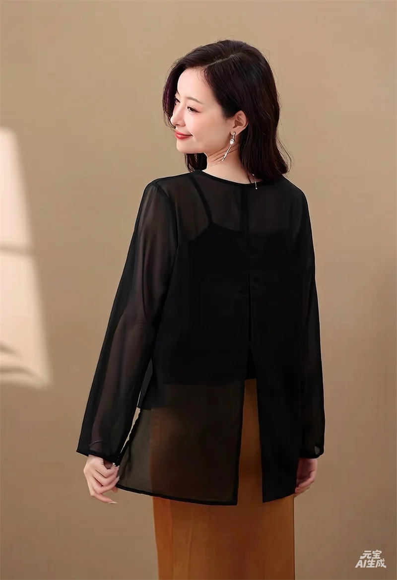 Sun Protection Chiffon Top Thin See-through Comfortable shirts plus Size Women's Fashion Transparent Lightweight Blouse 5XL 6XL