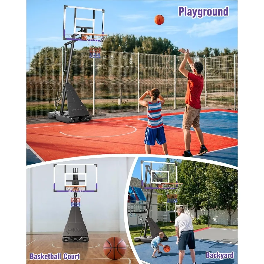 Ring Basket Luar Ruangan 44-48 Inci Papan Belakang PC Anti Pecah 5.25-10 Kaki Tinggi Dapat Disesuaikan Tanpa Tingkatan Ring Basket Portabel untuk T