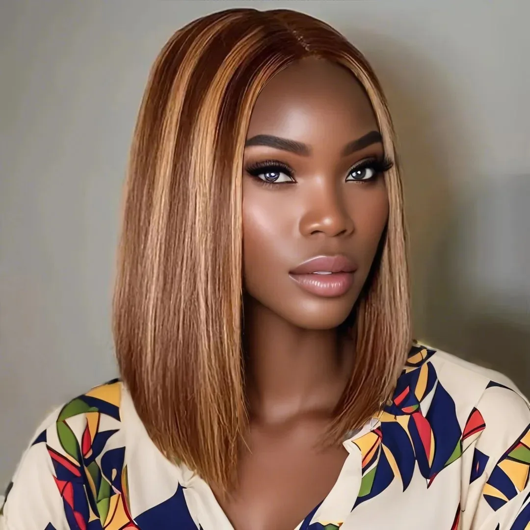 Short 4/27 Highlight Bob Lace Wig Straight Human Hair Wigs Ombre Blonde Color 13x4 Lace Frontal Wigs For Black Women Pre Plucked