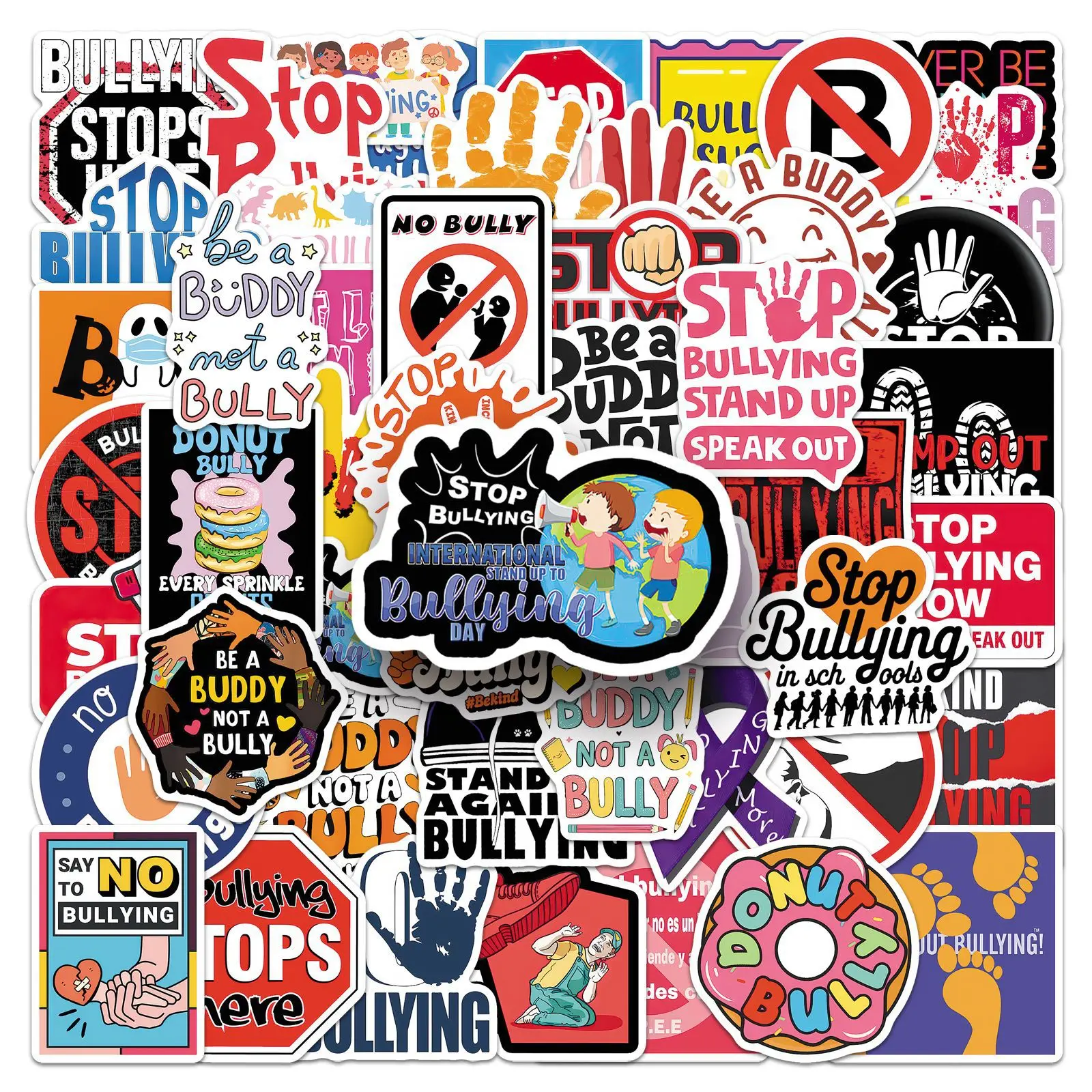 50-Pack Anti-Bullying Positive English Waterproof Stickers for Mobile Phones Luggage Helmets Guitars Decorative Stationery
