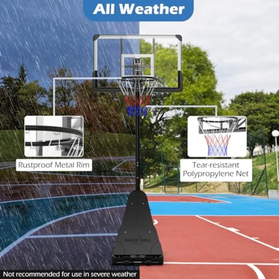 Portable Basketball Hoop with Height Adjustable Range from 4.9 to 10 Feet Features 44-Inch Polycarbonate Backboard Rebound Plat
