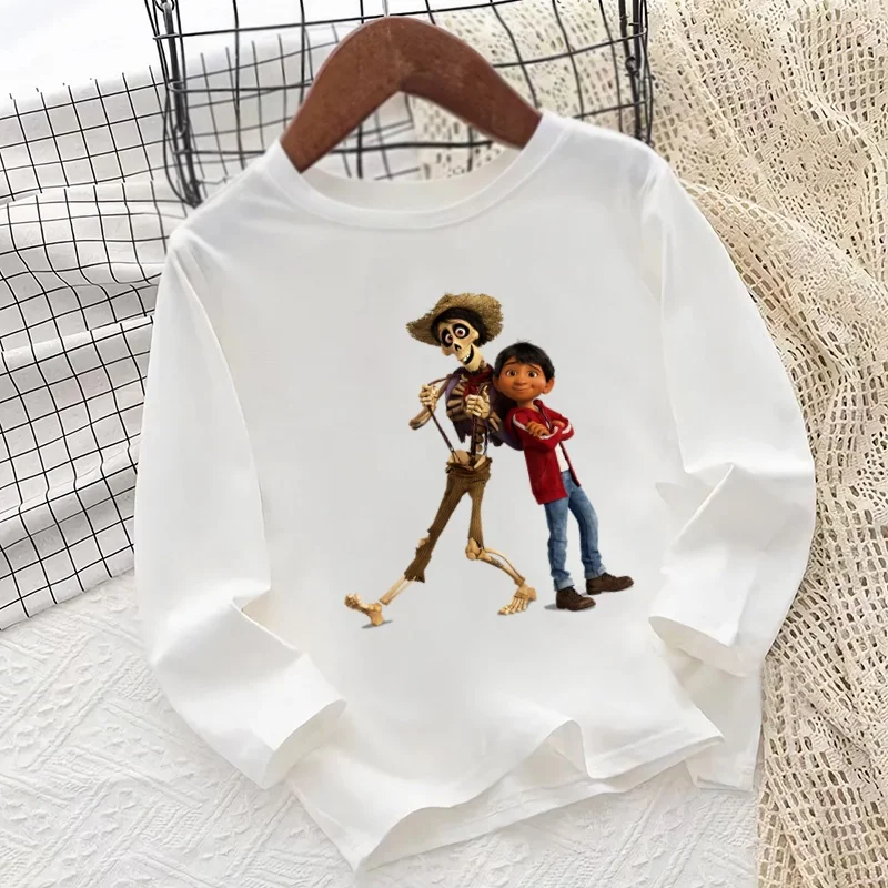 بيكسارز فيلم كوكو طباعة الكرتون الاطفال تي شيرت طويل الأكمام الخريف طفل الفتيان الفتيات ملابس مضحك عادية الأطفال س الرقبة تي شيرت #4