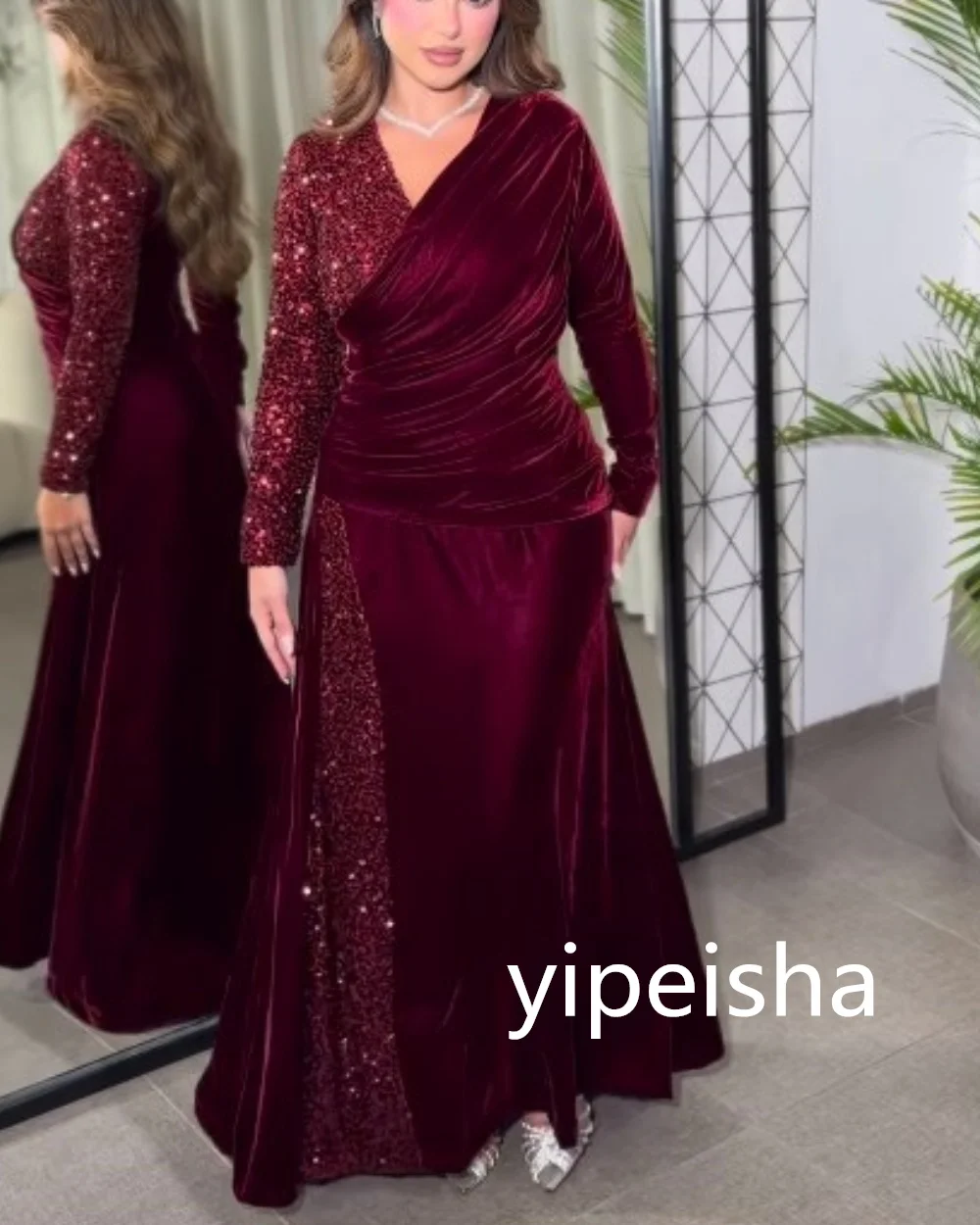 Custom Velvet Prom Gowns - close-up view