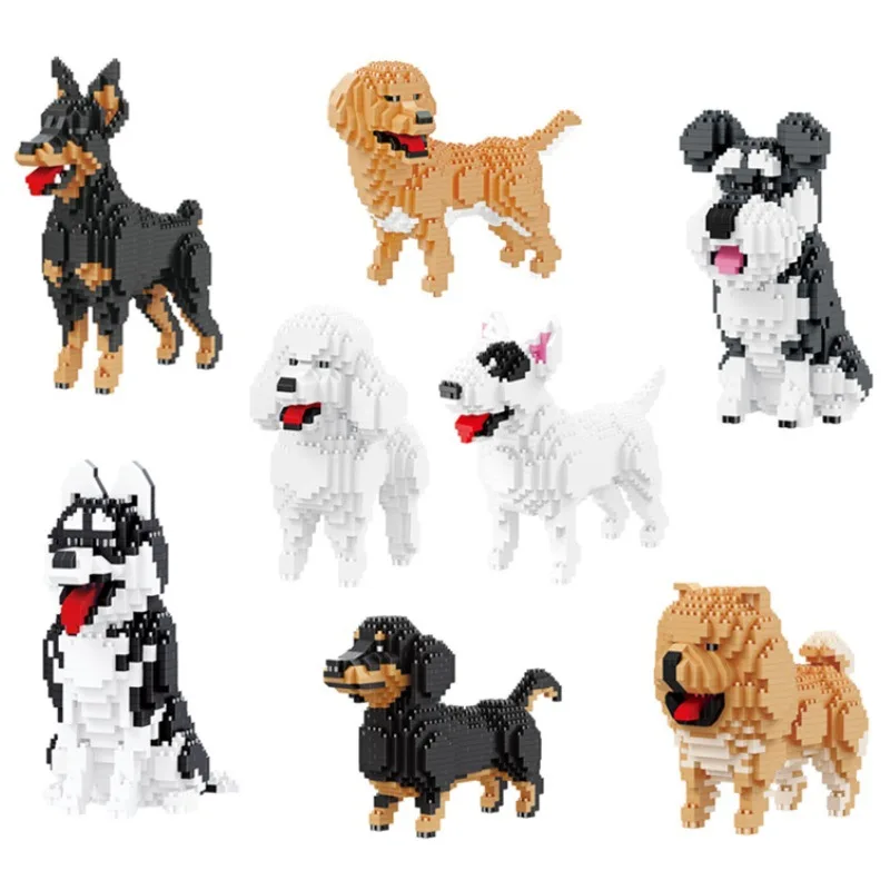 

World famous dogs Husky Chow Chow Schnauzer Dachshund Bullfighting Poodle Doberman Dog Building BlocksWholesale Children's Toys