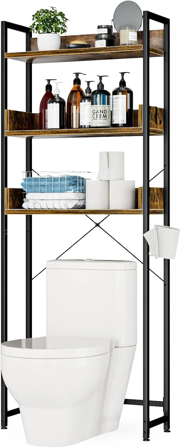 Over-The-Toilet Storage, 3 Tier Bathroom Organizer Shelf, Freestanding Space Saver with Toilet Paper Holder, Multifunctional