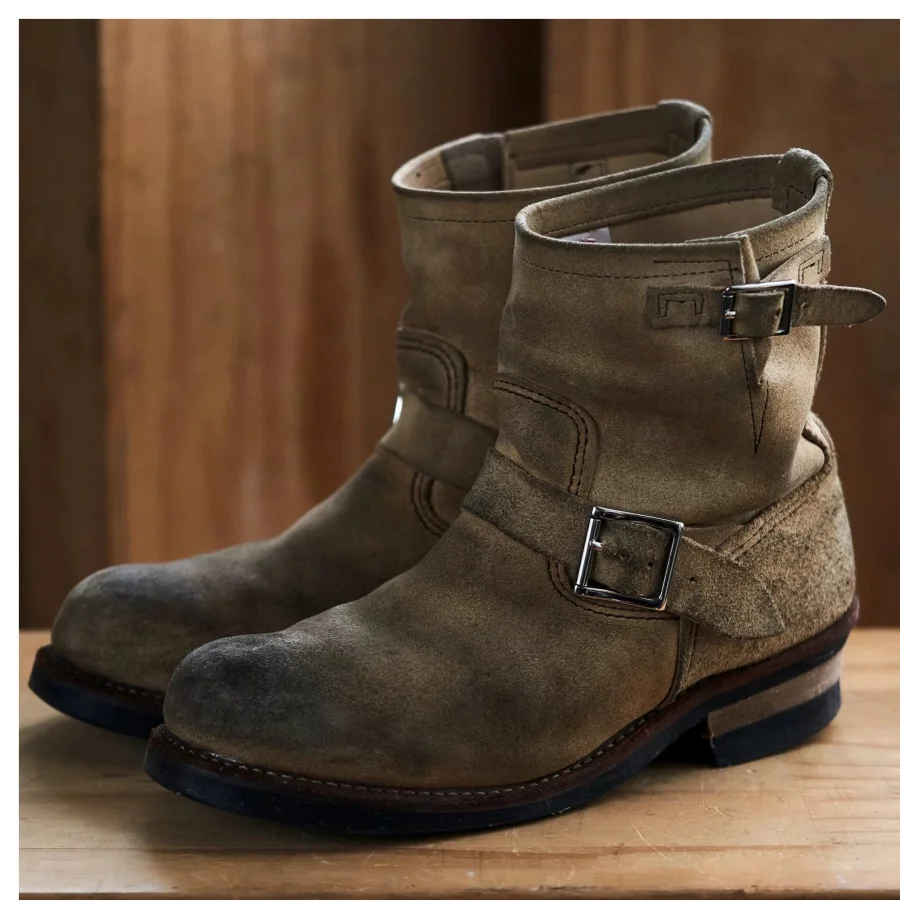 Vintage Suede Men's Classic Western Boots Retro Distressed Short Ankle Boots with Buckle Strap Casual Workwear Motorcycle Boots