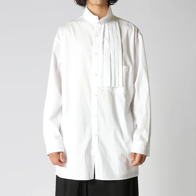 

YOJI OOAK, оригинальный дизайн, передняя плиссированная рубашка с длинными рукавами и воротником-стойкой, повседневный стиль, ниша, дизайн