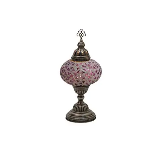 LaModaHome English Moroccan Handmade Mosaic Glass Table Lamp Light with Decorative Dark Copper Fixture for Bedroom, Livingroom a