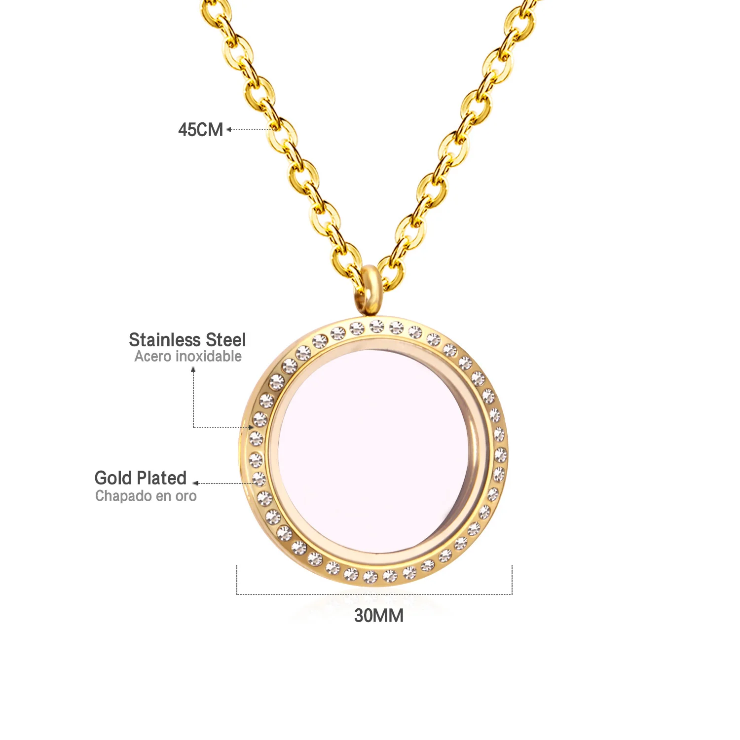 LUXUSTEEL Cubic Zirconia Pendant Necklace Golden Crystal Stainless Steel Jewelry Women Waterproof Chain Pendant