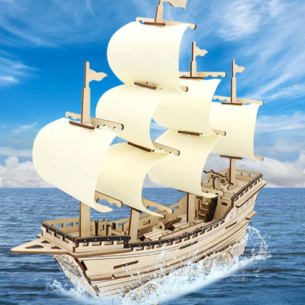 

3 D Suite Simulated Ancient Sailing Ship Model Child Boat Wooden Sailboat Puzzle