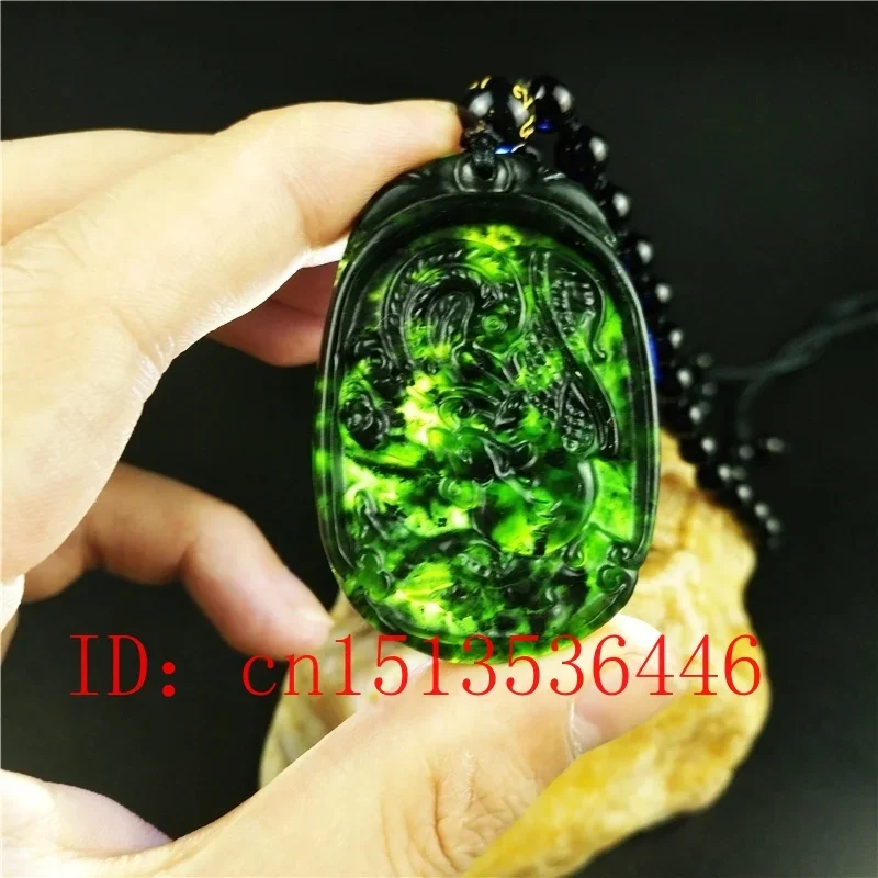 Certified Chinese Natural Black Green Jade Phoenix Pendant Necklace Fashion Charm Jewellery Accessories Men Woman Lucky Amulet