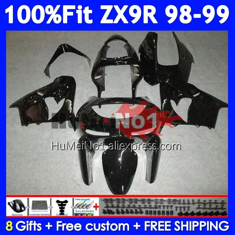 OEM Body For KAWASAKI NINJA ZX 9R 900 CC 9 ZX9 R 213No.18 ZX900 900CC Gloss Black ZX-9R ZX9R 98 99 1998 1999 Injection Fairing