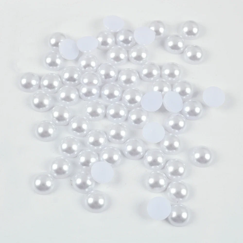 Bridal White Color Mix Size 2mm-10mm Half Round Beads Imitation Pearl ABS Resin Flat Back Glitters For DIY Nail Craft Decoration