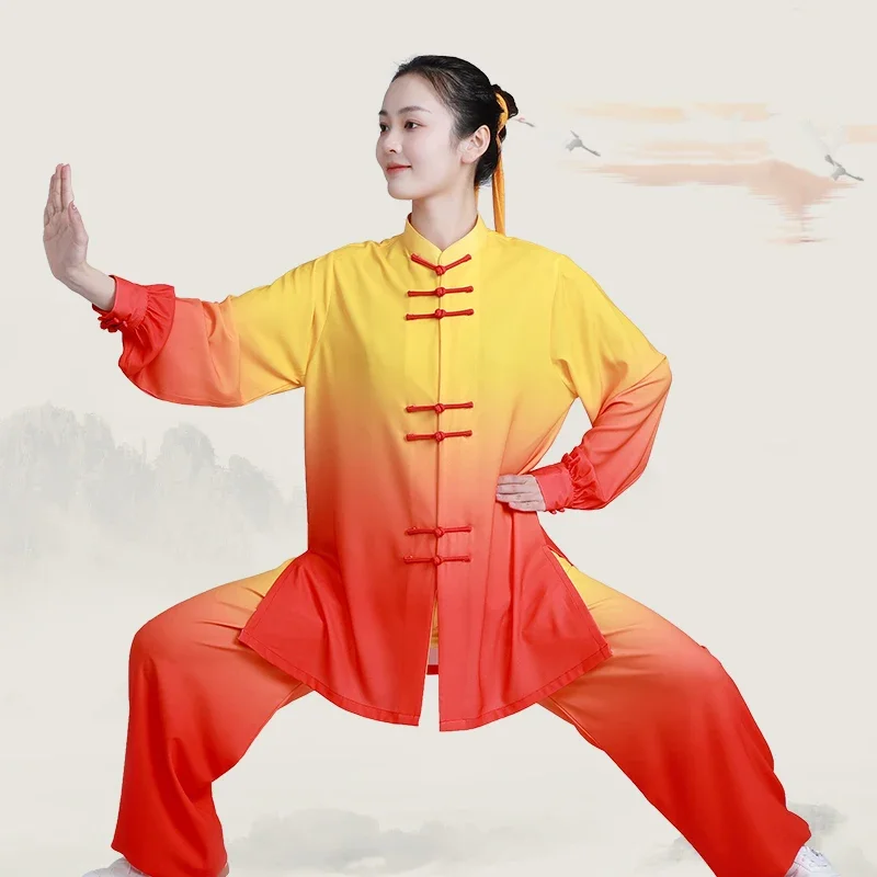 Tai Chi Clothes Wushu Clothing Kung Fu Dress Martial Art Uniform Yellow Red Gradient Unisex Women And Men Kun Master 2023 New