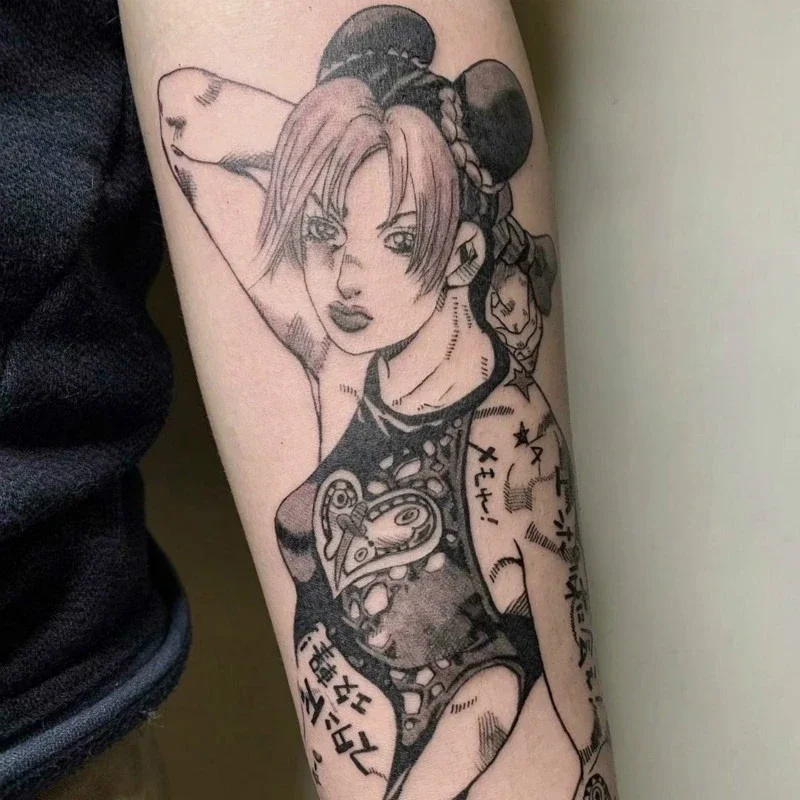 

JoJo's Bizarre Adventure Temporary Tattoos Anime Stone Ocean Cartoon Jolyne Cujoh Waterproof Fake Tattoo Art Body Sticker